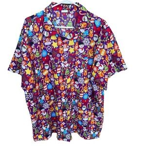 King Kameha Shirt Adult 2X XXL Christmas Button Up Short Sleeve‎ AOP Lightweight